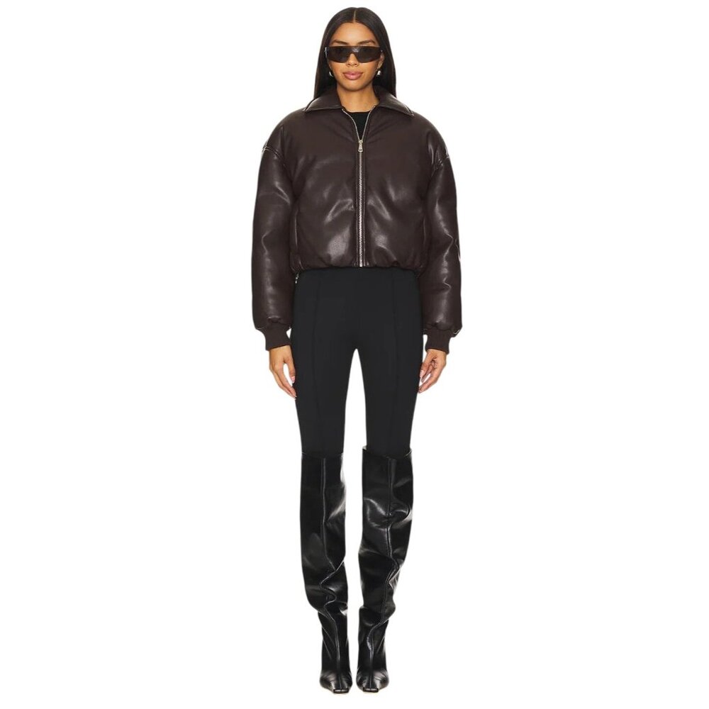 superdown Sanja Faux Leather Jacket in Brown Small Womens Vegan Coat - Picture 9 of 9